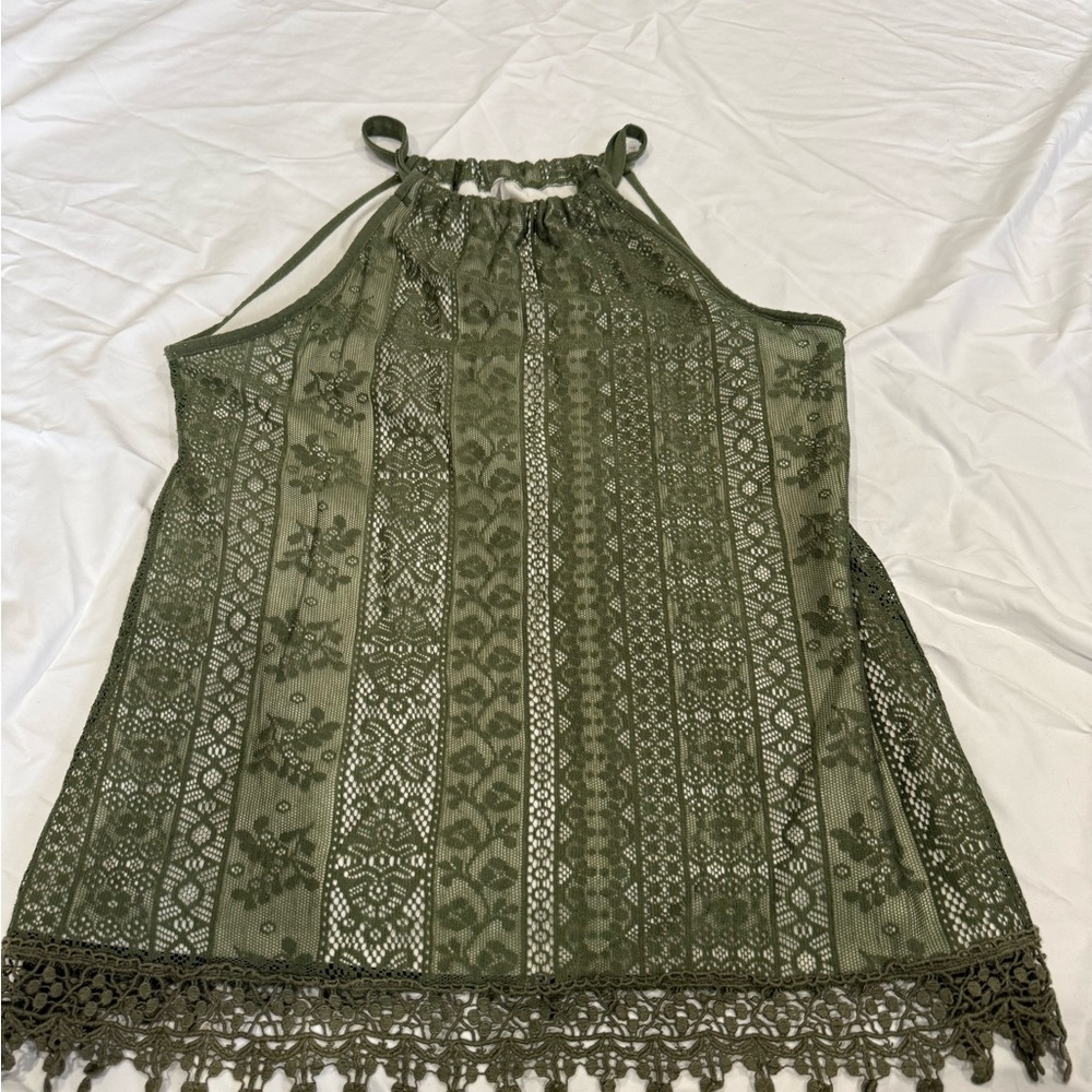 Vanity Olive Green Lace Halter Top